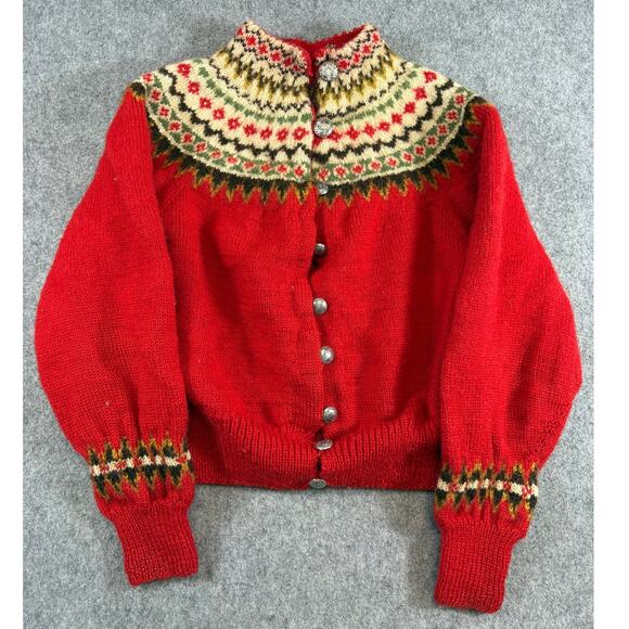 William Schmidt Sweaters - VTG 50s William Schmidt Oslo Norway Cardigan Sweater Womens Red Fair Isle Small